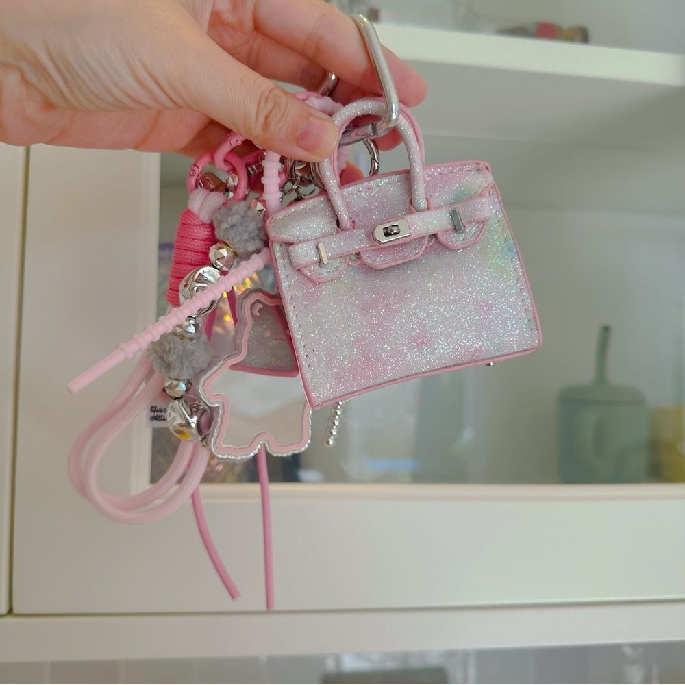 Miu-Inspired Glitter Mini Bag Charm | Real Leather | Detachable Accessories
